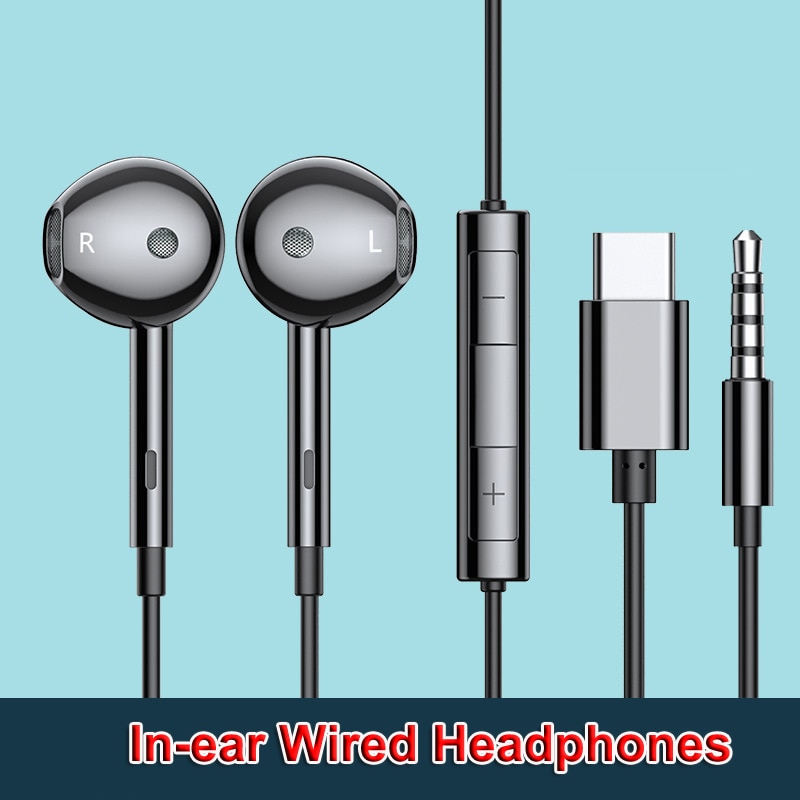 Auriculares USB tipo c para Samsung Galaxy S22, S21, S20 Plus, A53, micrófono estéreo con Control de micrófono, auriculares con cable de 3,5mm