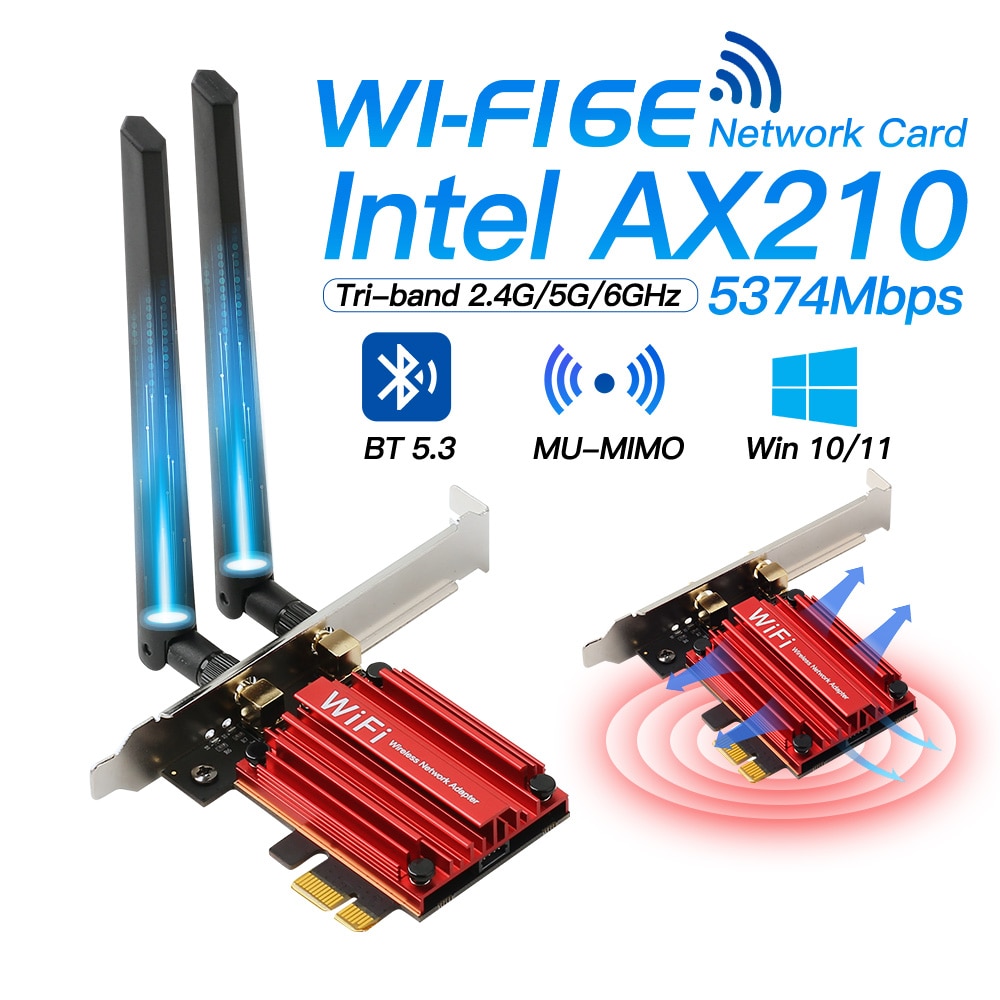 WiFi 6E Intel AX210, tarjeta de red inalámbrica PCI-E de tres bandas, Bluetooth 5,3, 2,4 GHz/5GHz/6GHz, 802.11AX, AX210NGW, para PC AX200NGW