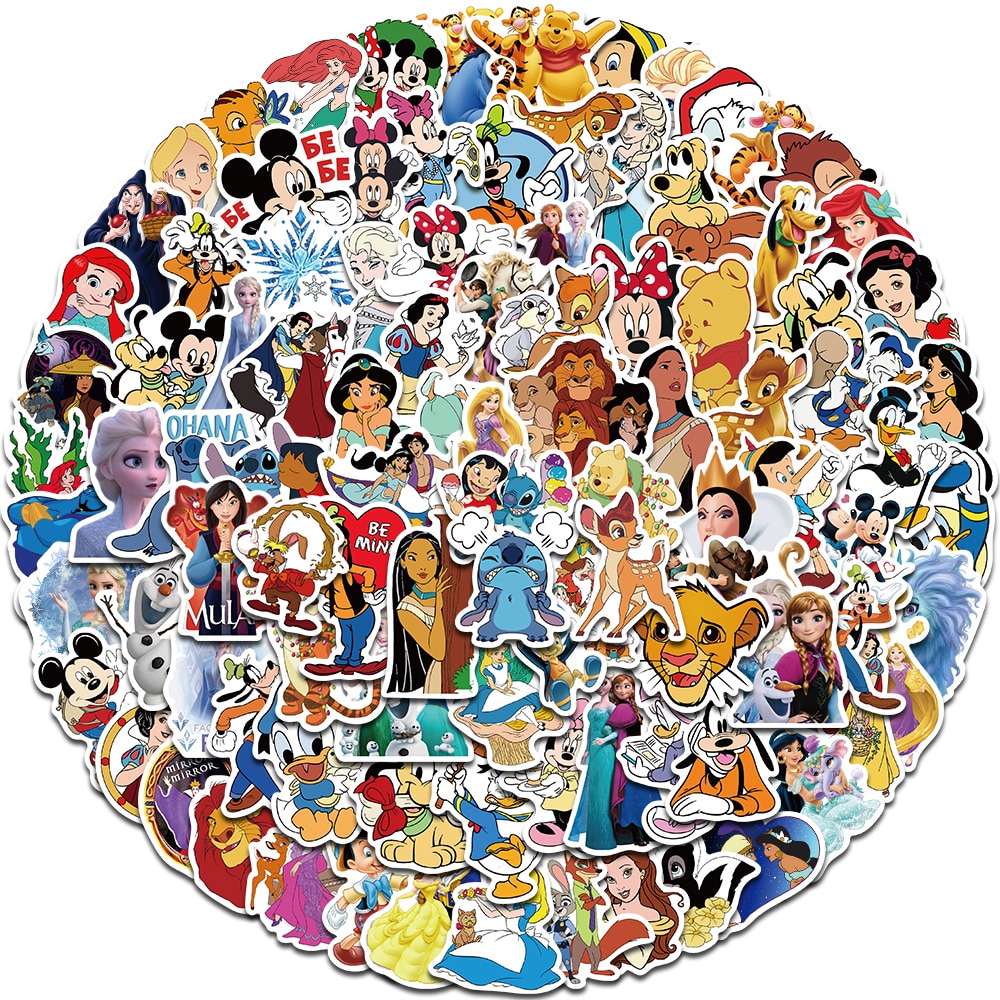Disney-pegatinas de dibujos animados para niños, calcomanías impermeables de dibujos animados, calcomanías de Graffiti para ordenador portátil, equipaje, monopatín, 10/50/100 piezas