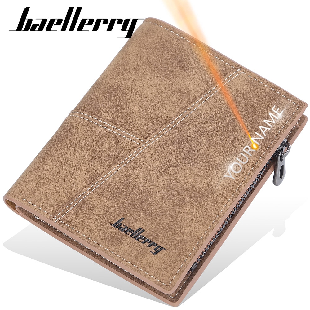 Baellerry-billeteras cortas con cremallera para hombre, Cartera masculina personalizada con bolsillo para monedas, tarjetero de alta calidad