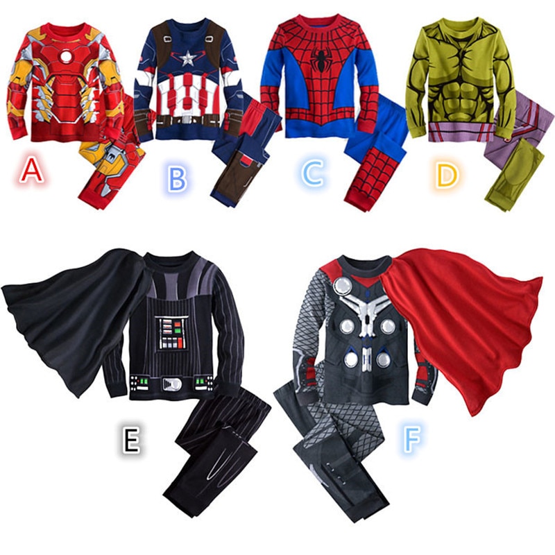 Pijamas de Los Vengadores para niños, conjuntos de pijamas de algodón para bebés, Hulk, Spider-Man, Capitán América