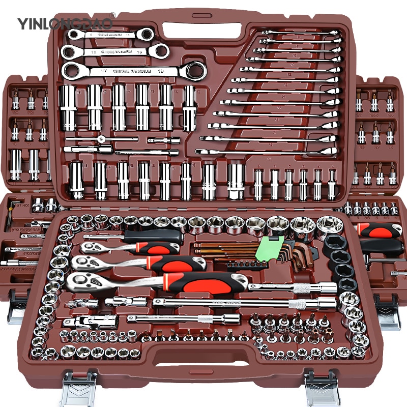 Juego de herramientas para reparación de automóviles, kit profesional de instrumentos metalúrgicos, dispone de llave de cabeza llave de trinquete de enchufe y destornillador, 46 uds.