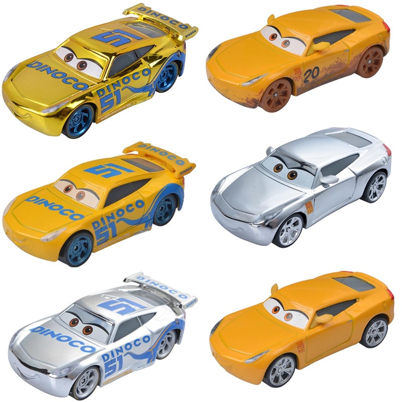 Disney-coches Pixar Cars 3 de Metal fundido a presión, juguete de coche Rayo McQueen Dinoco, oro, plata, Cruz, 1:55, regalo de cumpleaños para niño