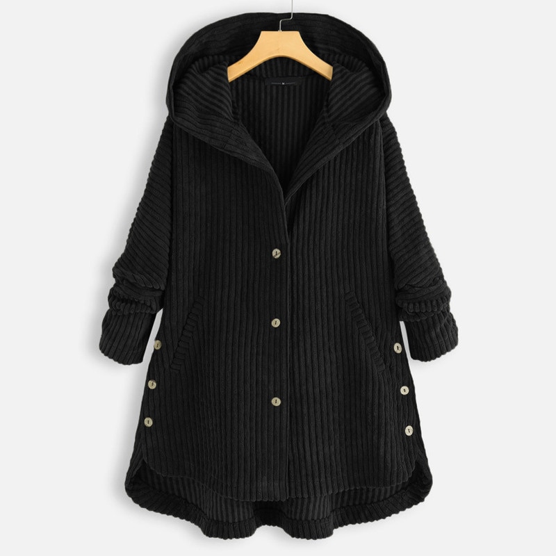 Chaqueta de algodón con capucha para Mujer, abrigo informal de pana de Color liso a la moda para Otoño e Invierno