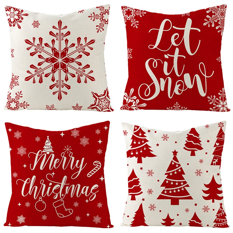 Funda de almohada roja navideña para decoración del hogar, cojines decorativos para sofá, poduszki