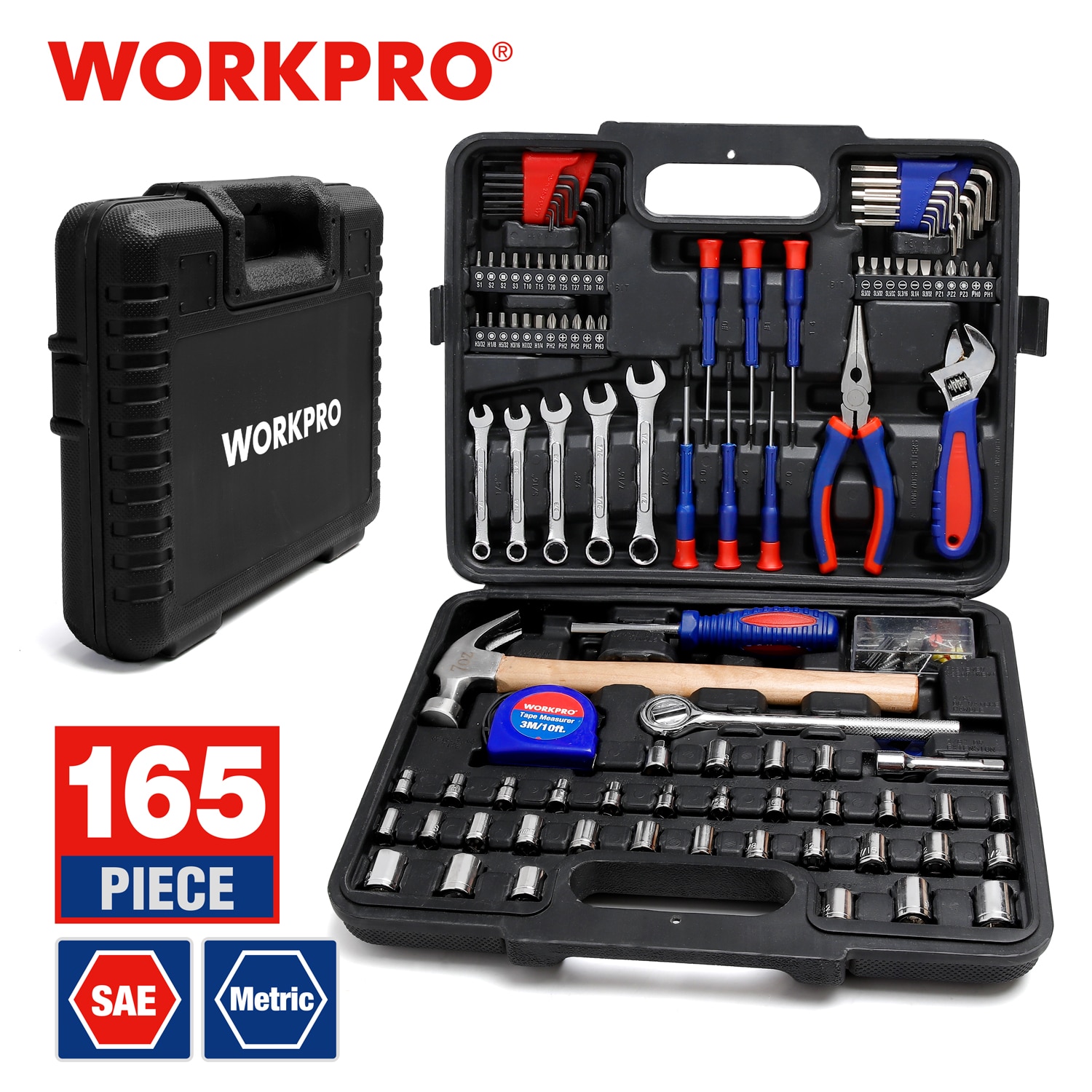 WORKPRO-Juego de herramientas para el hogar, juego de enchufes y destornilladores, herramientas manuales de bricolaje