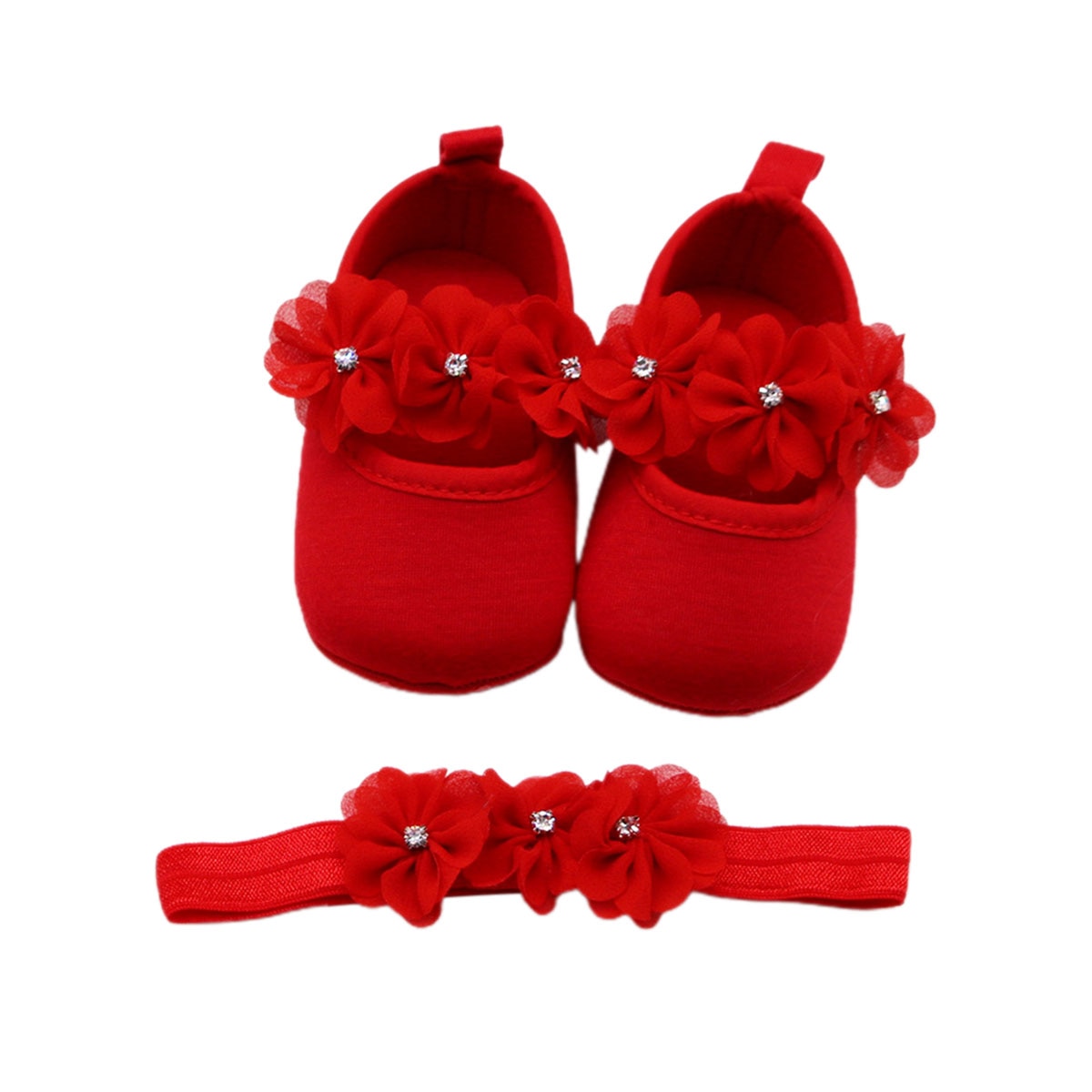 Conjunto de zapatos y Diadema de bautismo para bebé, suela suave Floral, Mary Jane, planos y Diadema, 2 piezas