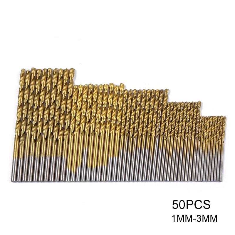 Mayitr-Juego de brocas recubiertas de titanio, miniextractor 1/1 de HSS, 5/2/2, 5/3mm para herramientas de perforación de Metal, madera y aluminio, 50 unidades