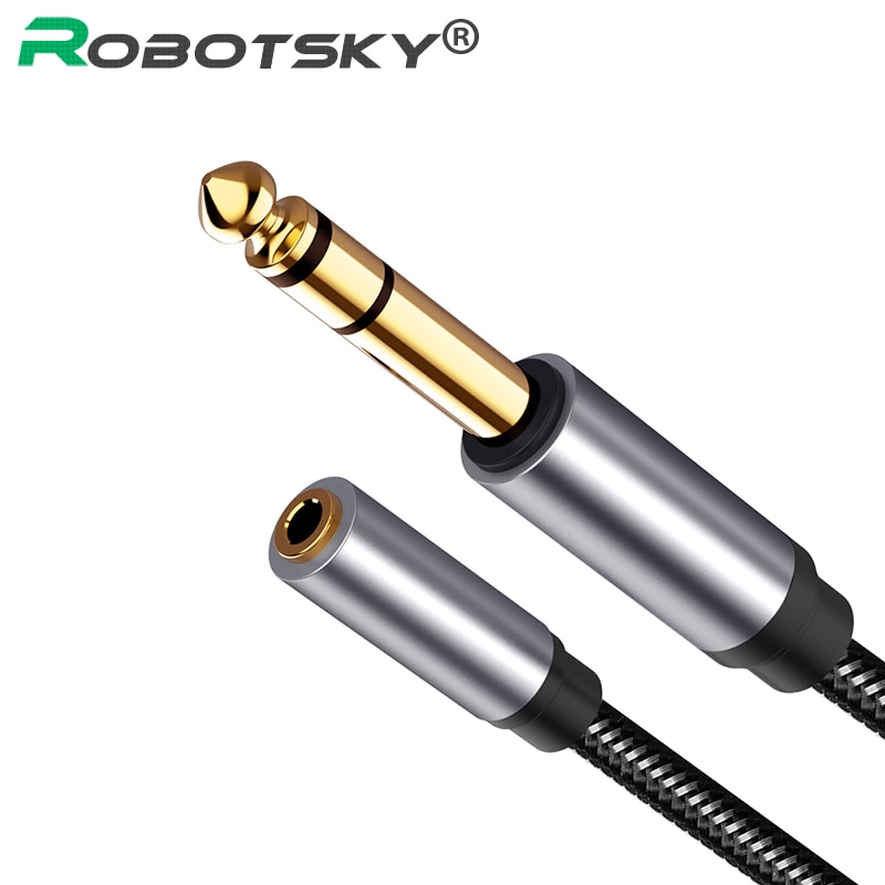 Robotsky-Cable auxiliar de Audio macho a hembra, adaptador de grabación de micrófono chapado en oro, convertidor de 3,5/6,5mm, 3,5mm