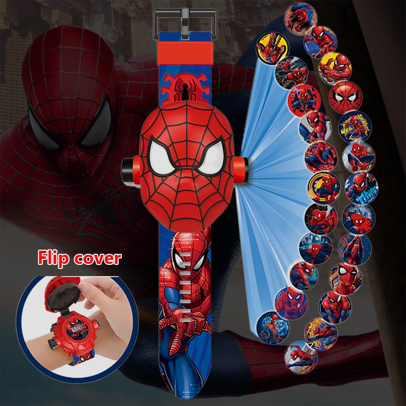 Reloj Digital de dibujos animados para niños y niñas, reloj de proyección de figuras de Spiderman de Disney, Iron Man, vengadores de Marvel, regalo