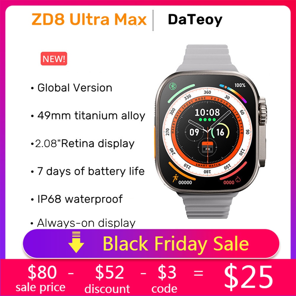 DaTeoy-reloj inteligente ZD8 Ultra Max para hombre, accesorio de pulsera resistente al agua IP68 con cuerpo de aleación de titanio, pantalla Retina de 2,08 pulgadas, llamada BT, NFC, ECG, Serie 8 49mm