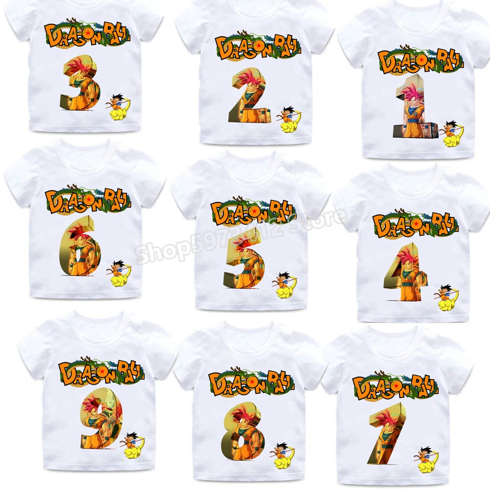 Camiseta con estampado de Dragon Ball para niños, camisetas digitales de uno a diez, ropa de verano de Goku, Tops para niños, regalos de cumpleaños de Cosplay