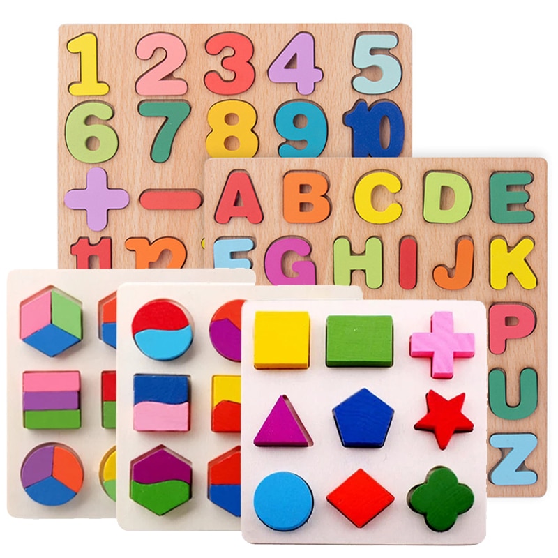 Rompecabezas de madera con forma de número y alfabeto para bebé, rompecabezas 3D de aprendizaje temprano, juguetes educativos para preescolar