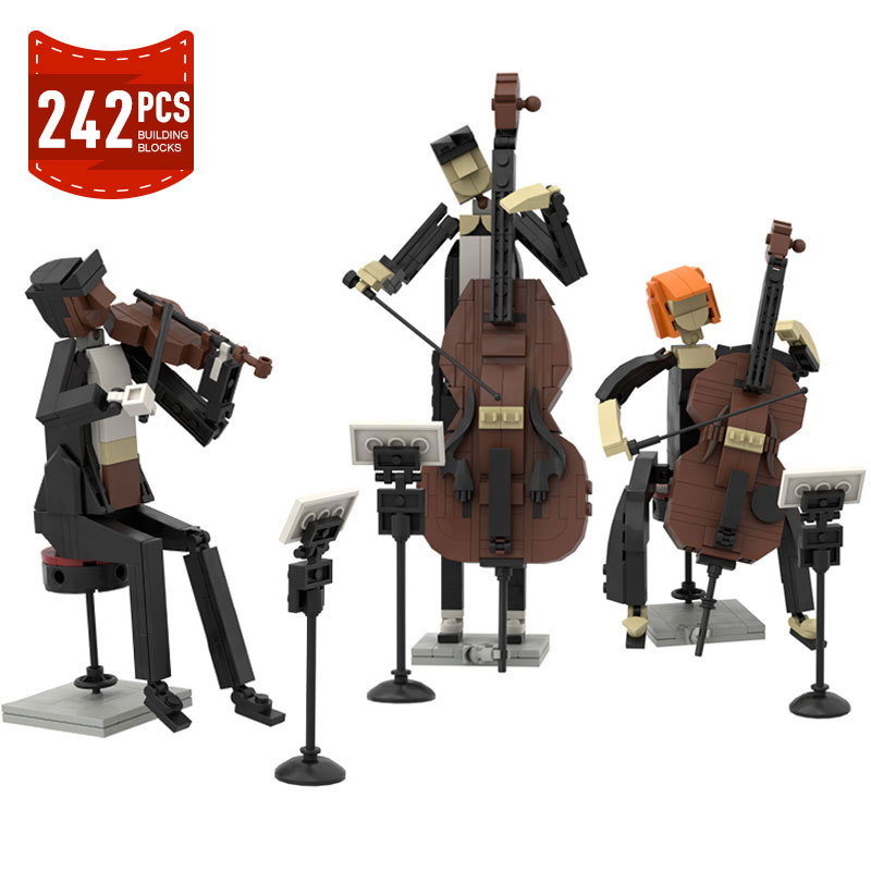 MOC City Band-Set de bloques de construcción de Jazz, Set de figuras de acción de músicos, figuras de decoración, ladrillos, violín, Cello, Trumpeter, regalos para niños
