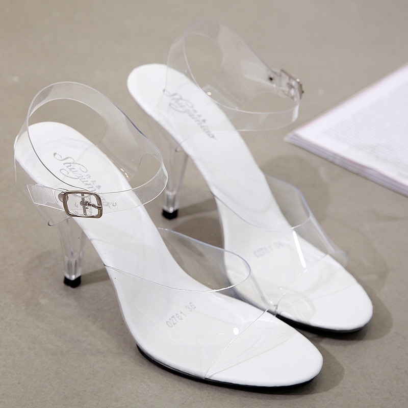 Sandalias transparentes de tacón superalto para Mujer, zapatos sexys con correa de hebilla, para discoteca, de talla grande 34-45