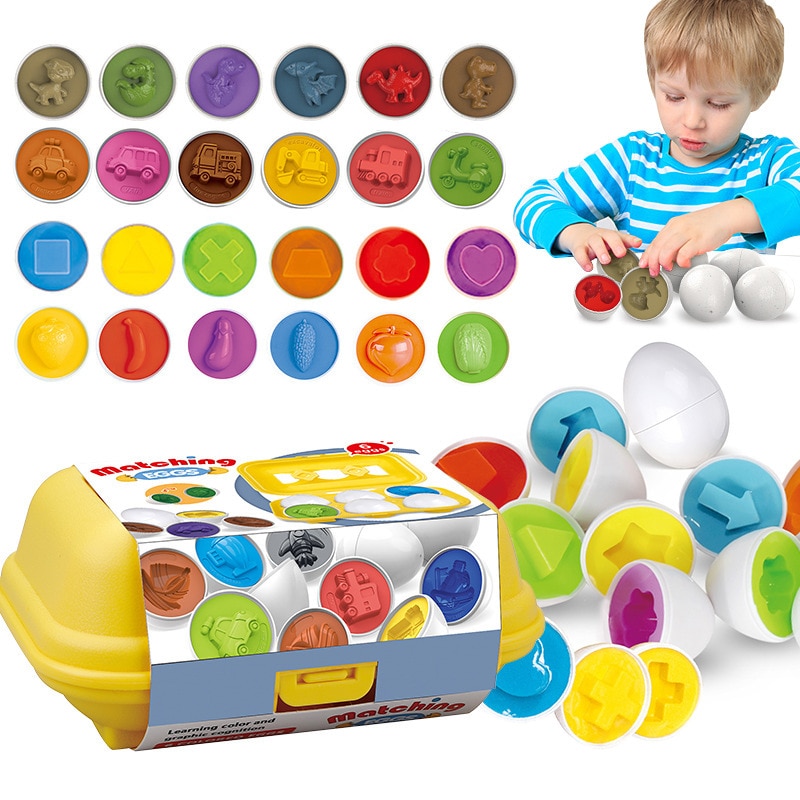 Puzle educativo Montessori para chico, 6 uds. Huevos inteligentes, formas de reconocimiento de Color, rompecabezas 3D a juego, ayuda para enseñanza de matemáticas
