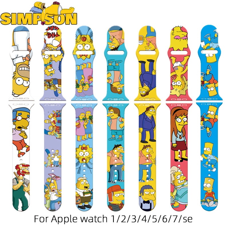 Correa de silicona de dibujos animados Simpson para Apple Watch, correa de reloj de 45mm, 44mm, 42mm, 40mm, 38mm para iWatch SE 7 6 5 4 3 2 1