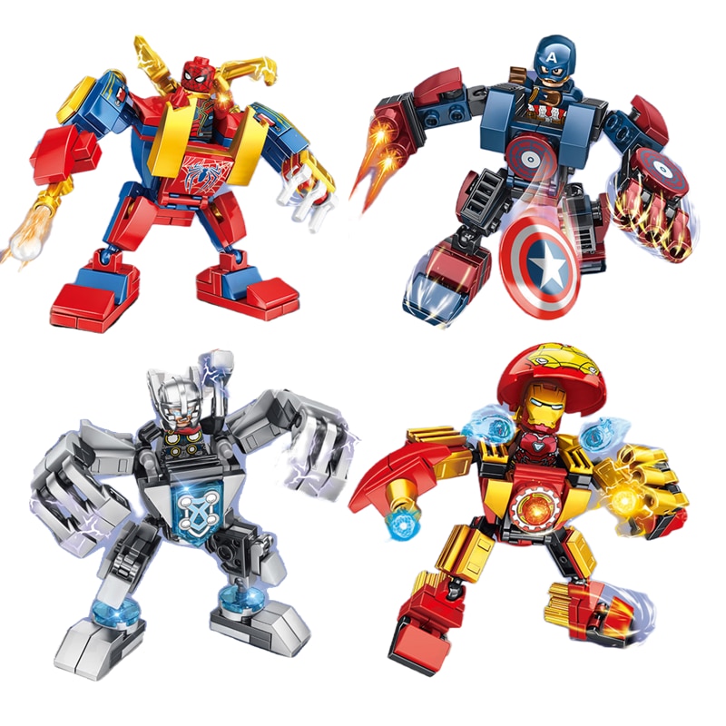 Figuras de acción de los vengadores de Marvel, Spiderman, Capta, Armor, Mech, Mini modelo, bloques de construcción, Compatible con Legoboys, Technic cions, juguetes, regalo