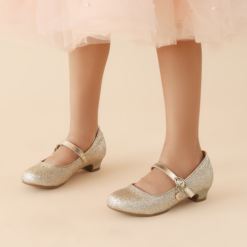 Zapatos planos de tacón bajo para niña, calzado de fiesta de princesa Mary Jane, con purpurina, elegantes y cómodos