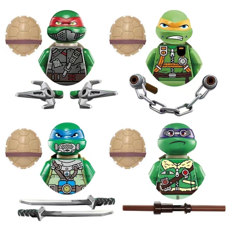 Figuras de acción de 4 unids/set, Mini Tortuga Ninja, piezas de Leo Raph Don, armas, bloques de construcción, Slade Raphael, MOC, Juguetes DIY, regalo