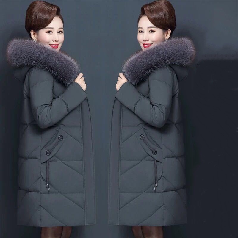 XL-7XL plumíferos de algodón chaqueta MEDIADOS DE-longitud mujeres piel grande Collar de la chaqueta de Color sólido Abrigos para Mujer Invierno Sobretudo Feminino