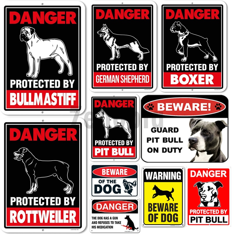 Letrero de Metal Vintage de estaño para decoración del hogar, Placa de protección de advertencia de Pit Bull Pitbull Dog Beware, Decoración Retro desgastada