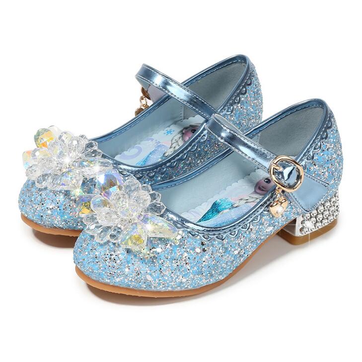 Zapatos de princesa Elsa de Disney para niñas, calzado de vestir de dibujos animados de Frozen, zapatos de fiesta de moda con tacones altos, regalo de Navidad