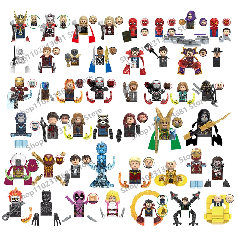 Bloques de construcción de superhéroes de Disney, Thor, Iron Man, Deadpool, Doctor extraño, Hulk, Thanos, Spider-Man, Venom, Hawkeye, Mysterio, juguetes de bloques