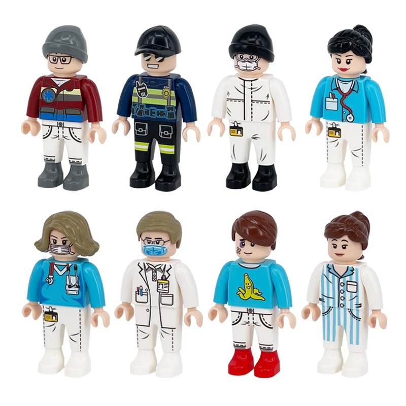 Figuras de bloques de construcción de Doctor enfermera para niños, juguetes educativos para niños, 4,5 cm, modelo Playmobil, MOC City, accesorios