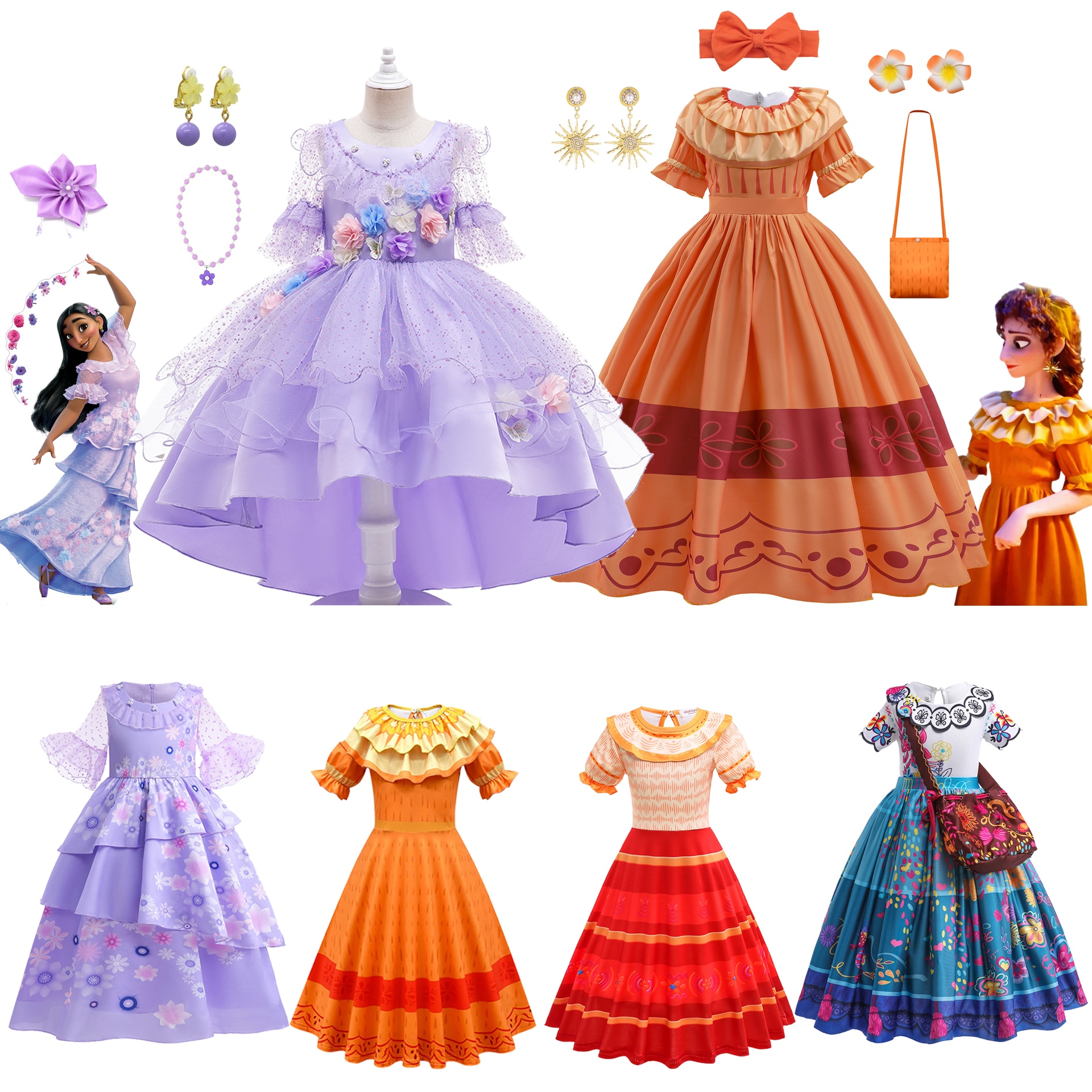 Disfraz de princesa Encanto Dolores Pepa, Isabela, Disfraces para niños, Carnaval, Mirabel, Ropa para Niñas