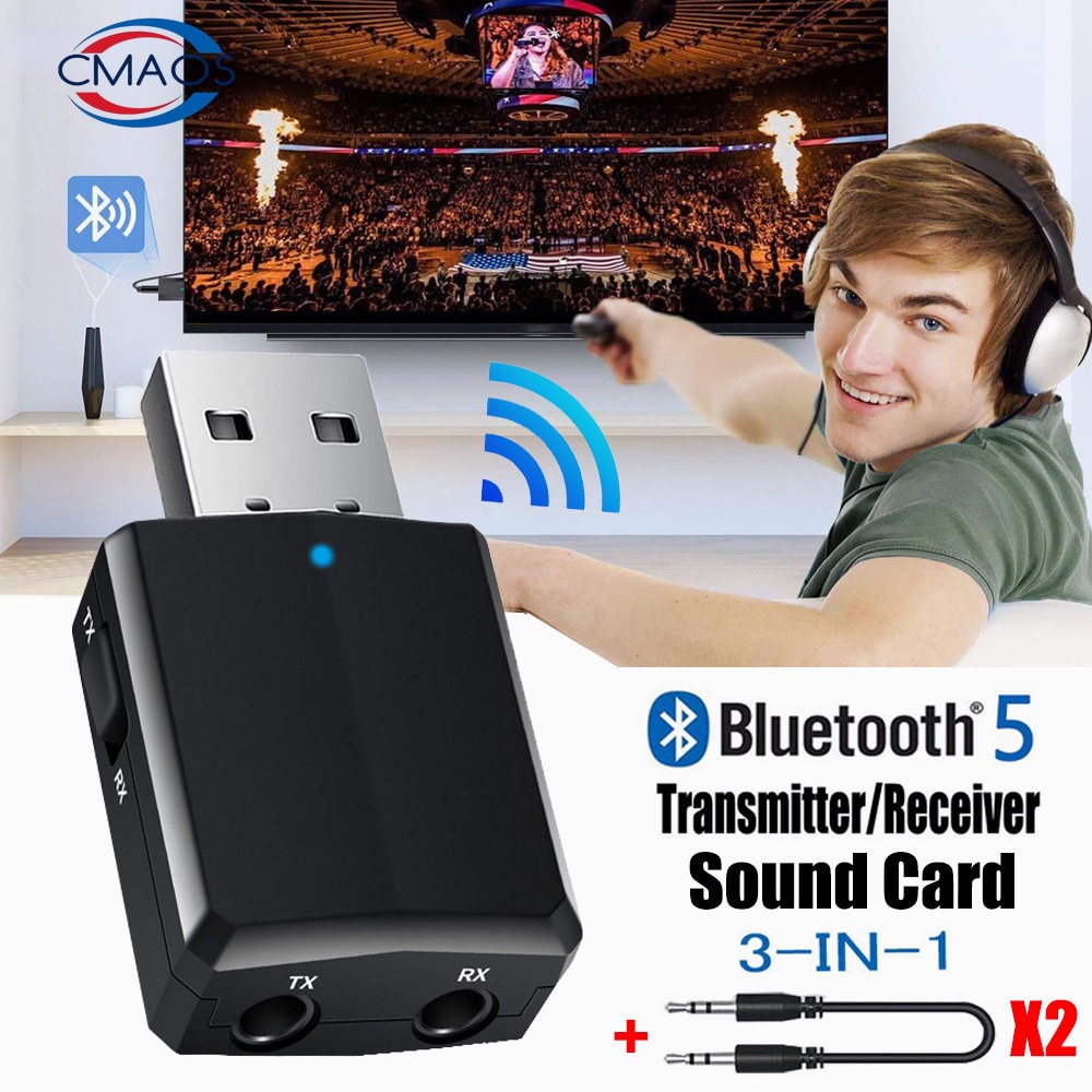 CMAOS-receptor transmisor 3 en 1 con Bluetooth 5,0, adaptador Dongle EDR de 3,5mm, AUX, para TV, PC, auriculares, Audio HIFI, estéreo para el hogar y el coche