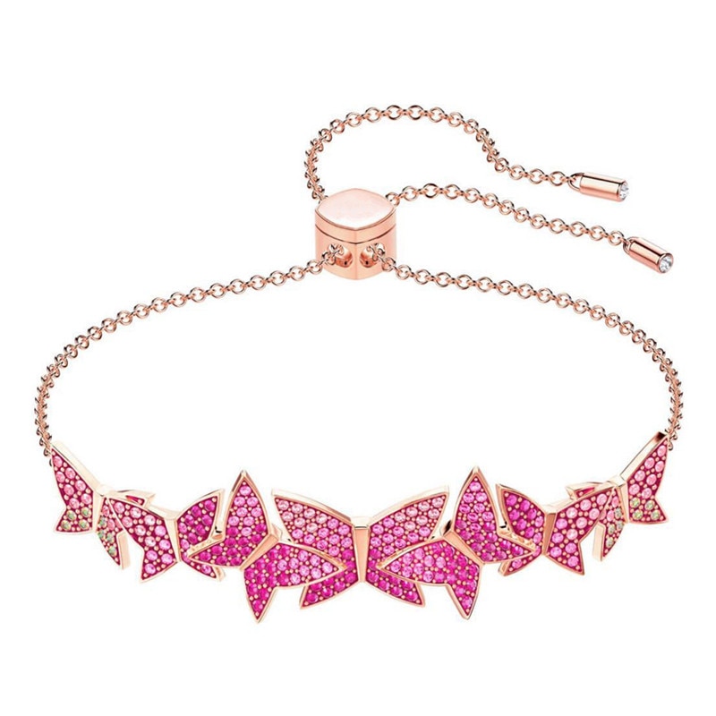 Joyería de moda nueva pulsera de mariposa voladora colorida romántica de cristal de Swarovskis buenos recuerdos pulsera de mariposa rosa
