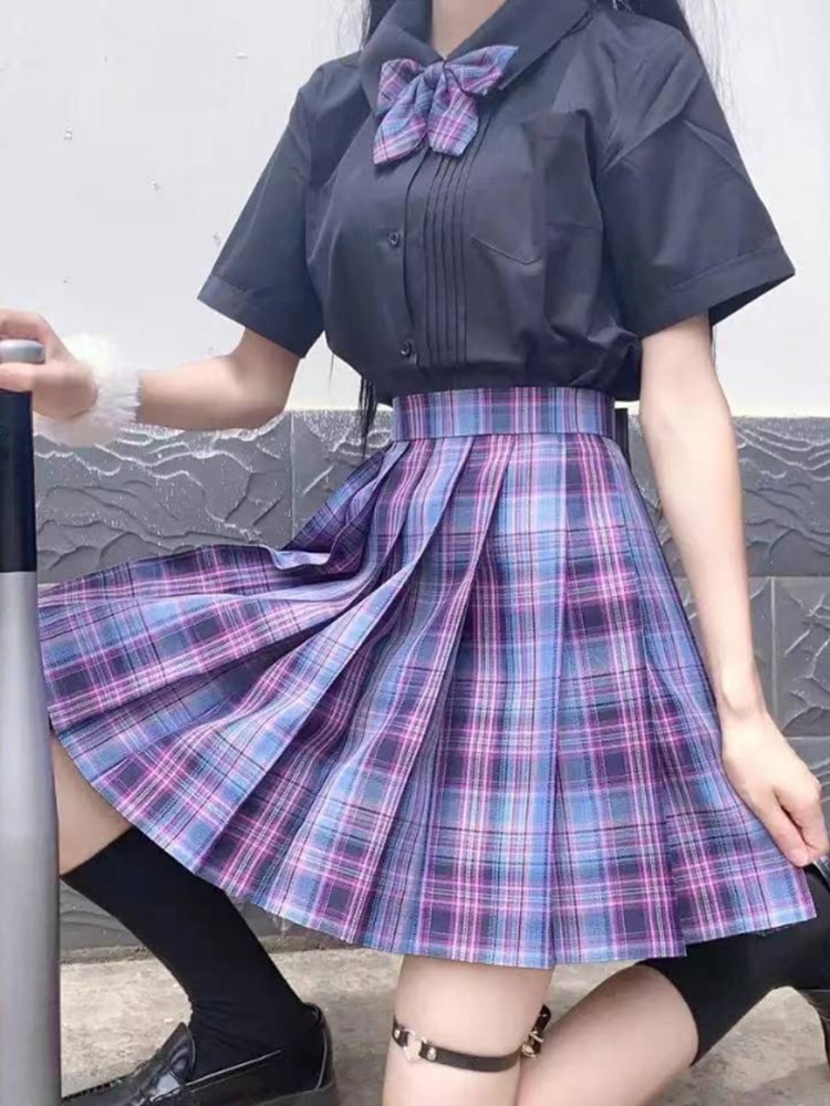 ZOKI-Falda plisada A cuadros para mujer, minifalda con lazo, de cintura alta, estilo Harajuku, Sexy, japonés