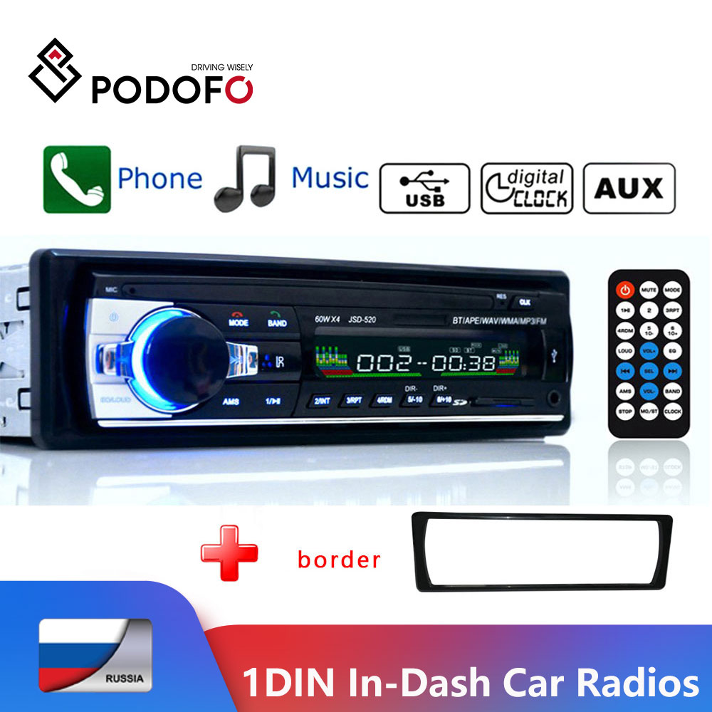 Podofo-autorradio con Bluetooth para Coche, reproductor MP3, JSD-520, estéreo, FM, USB, 1 Din, 12V