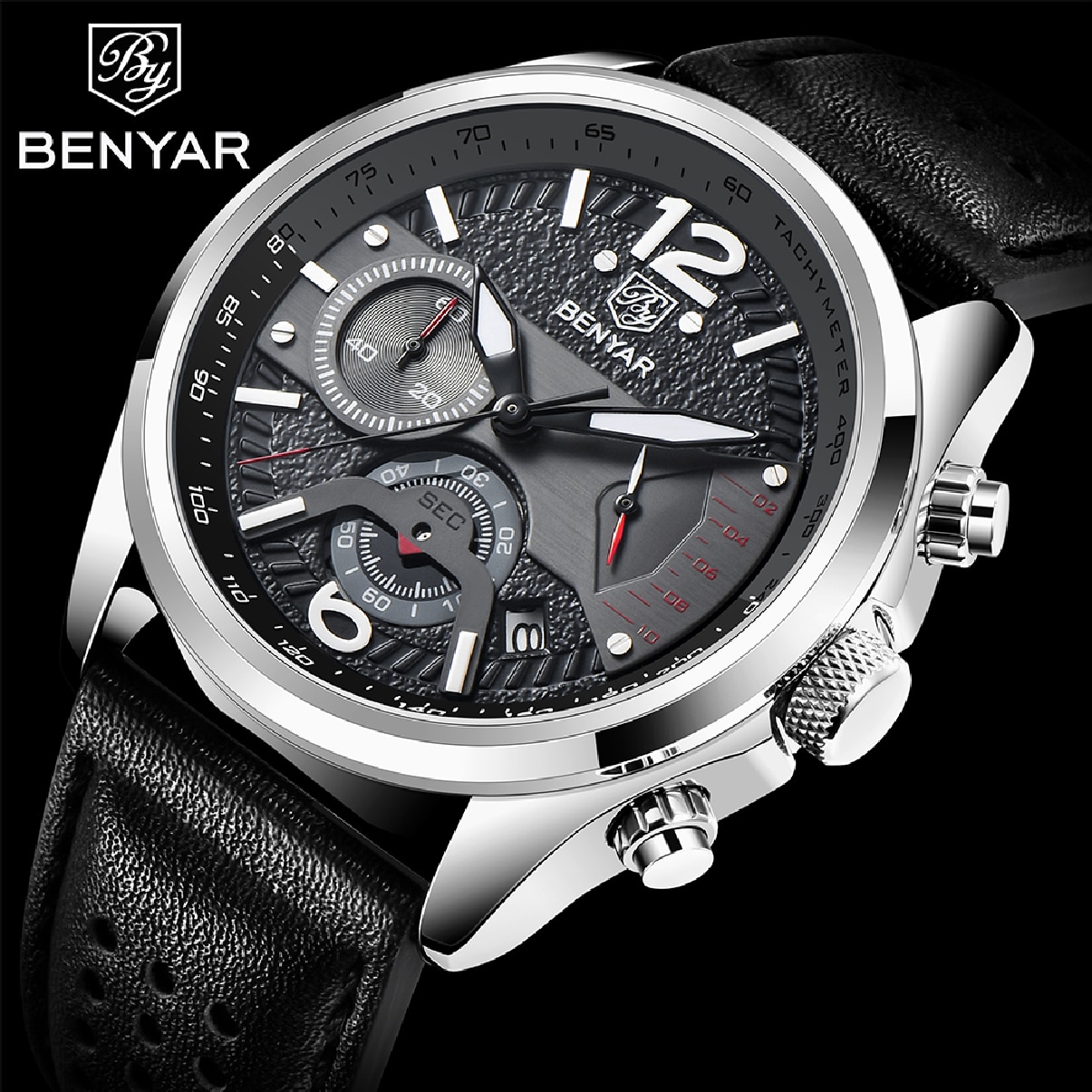 BENYAR-reloj de pulsera de cuarzo para hombre, cronógrafo deportivo, resistente al agua, militar, de cuero, nuevo, 2021